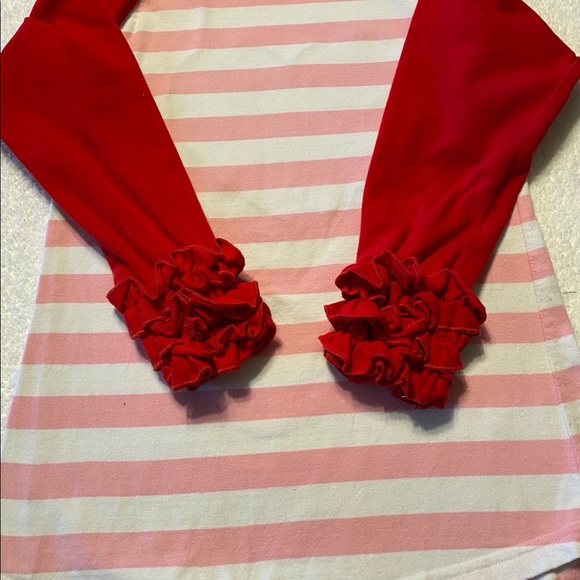 EUC Girl’s Boutique Red Pink Stripe Valentine Heart Shirt Top XXL - Picture 3 of 6